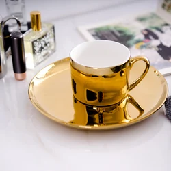 Ins gold coffee cup gold plated silver cup Bone China Tea Cups Gold Plated Mirror Effects Creative Drinkware