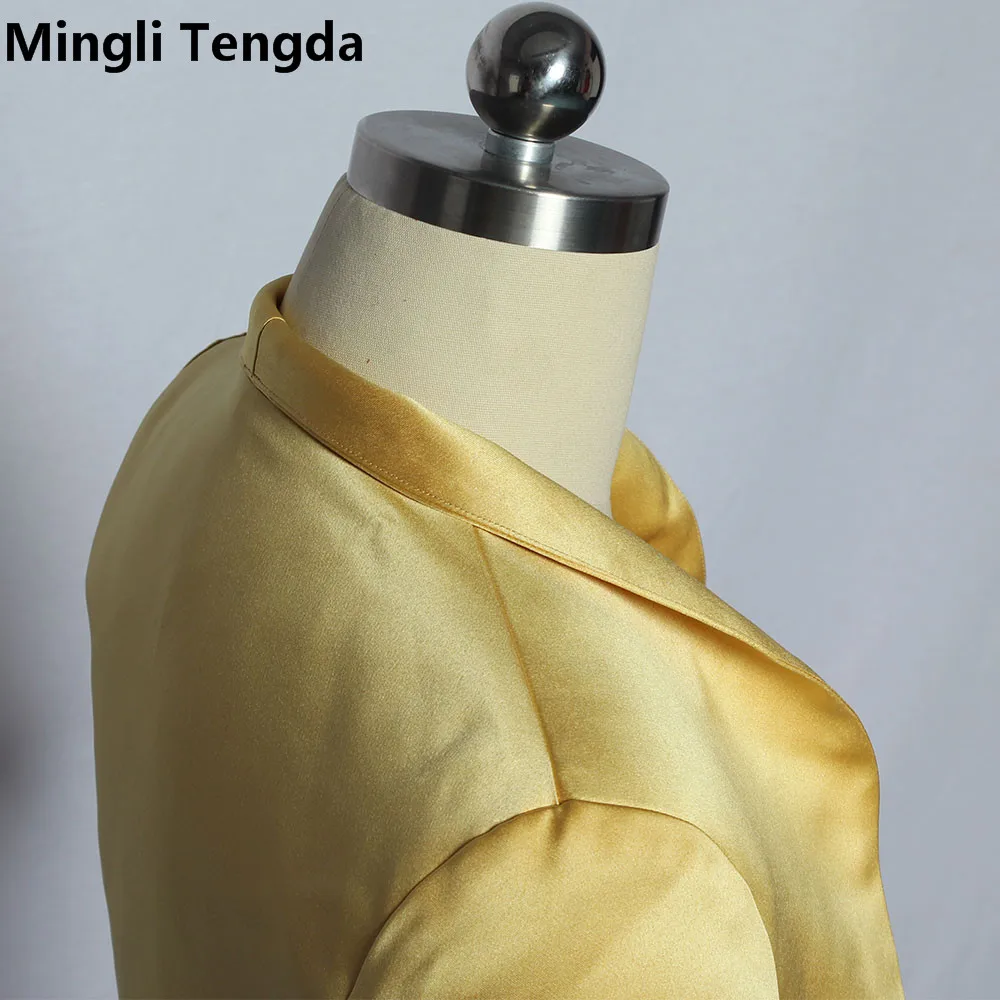 ใหม่ทองซาตินBolero Tippet Shrugเจ้าสาวเสื้อStole Wrap 3/4เรียงรายCustom Madeงานแต่งงานหมวกMingli Tengda cape