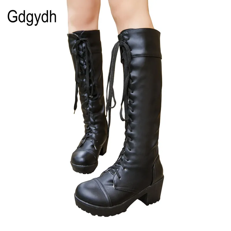 Gdgydh joelho botas altas para mulheres sapatos de couro macio com salto quadrado branco grande tamanho 43 outono e inverno venda