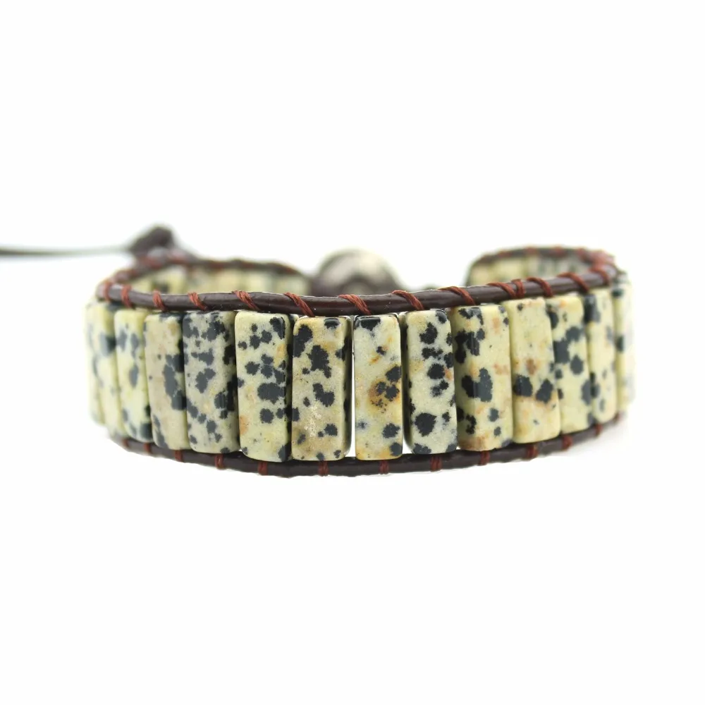 Unique Design Natural Dalmatian Stone Beads Singer Wrap Cuff Bracelet for Dog Lover