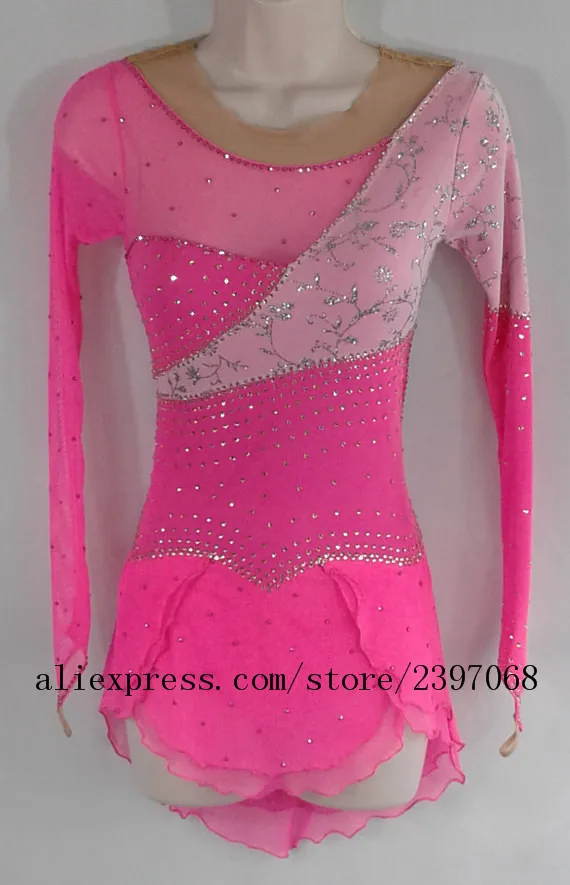 

Ice Skating Dress Custom Women Competition Skating Dresses Pink Girls Figure Skating Dresses Crystals New 2018 Free Shipping F58