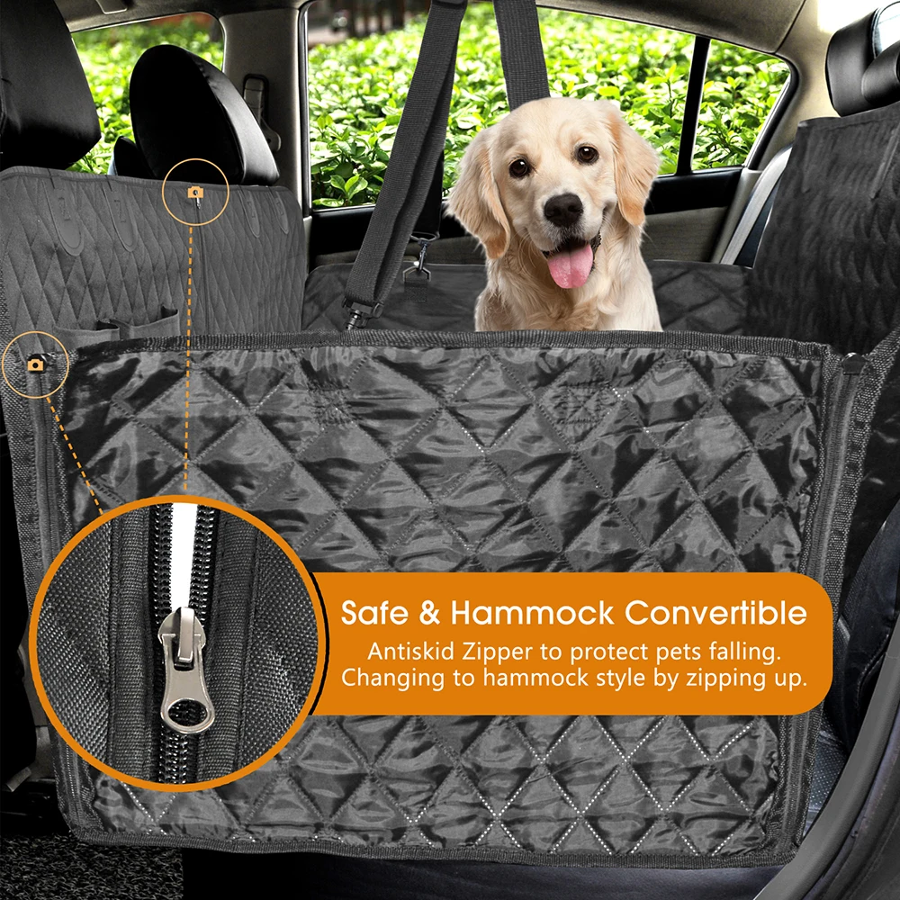 Pet Dog Car Seat Cover With Side Flaps 100% Waterproof Pet Seat Mat Protector for Back Seat Black Carrier Hammock Convertible