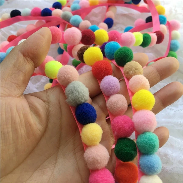 3Meter  Rainbow Pom Pom Ball Bobble Lace Tassel Ribbon Fringe Trim DIY Sewing Fabric Craft