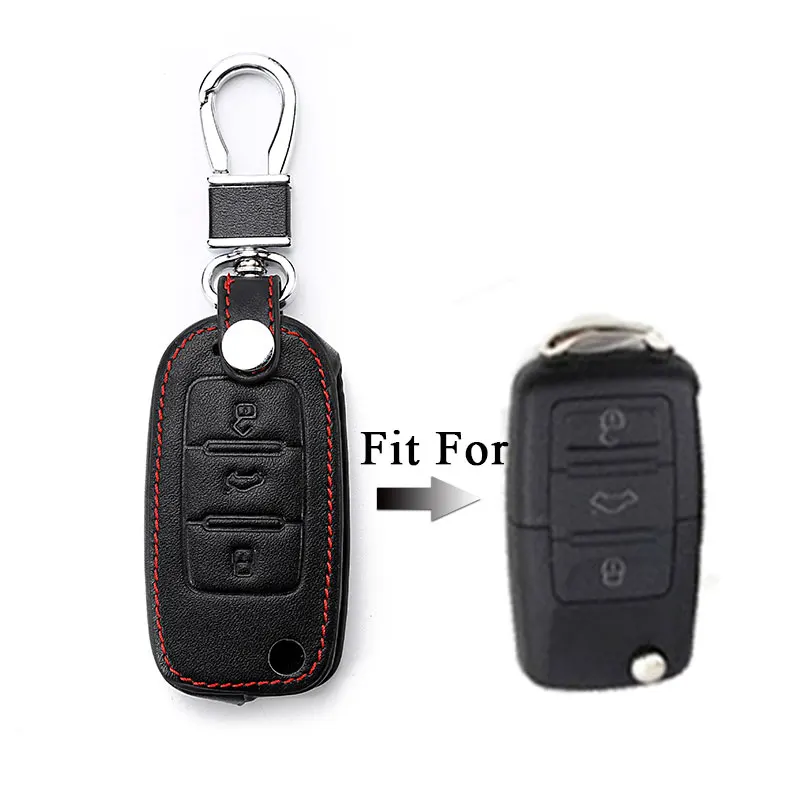 Genuine Leather Keychain Key Ring Cover Case For Skoda Octavia 2 A7 A5 Fabia Superb Car-Styling For VW Polo Golf 4 5 6 Passat