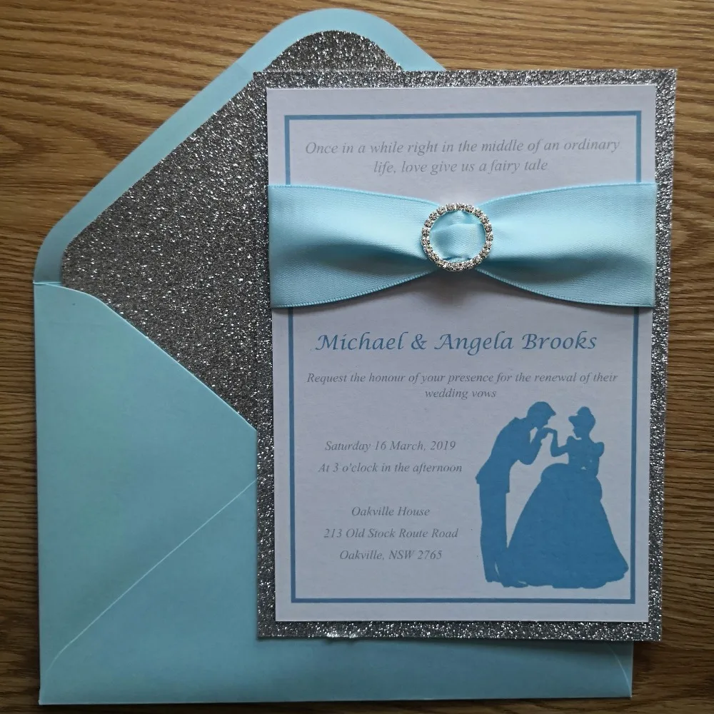 

50pcs/set handmade baby blue invitation ribbon with brooch invitation