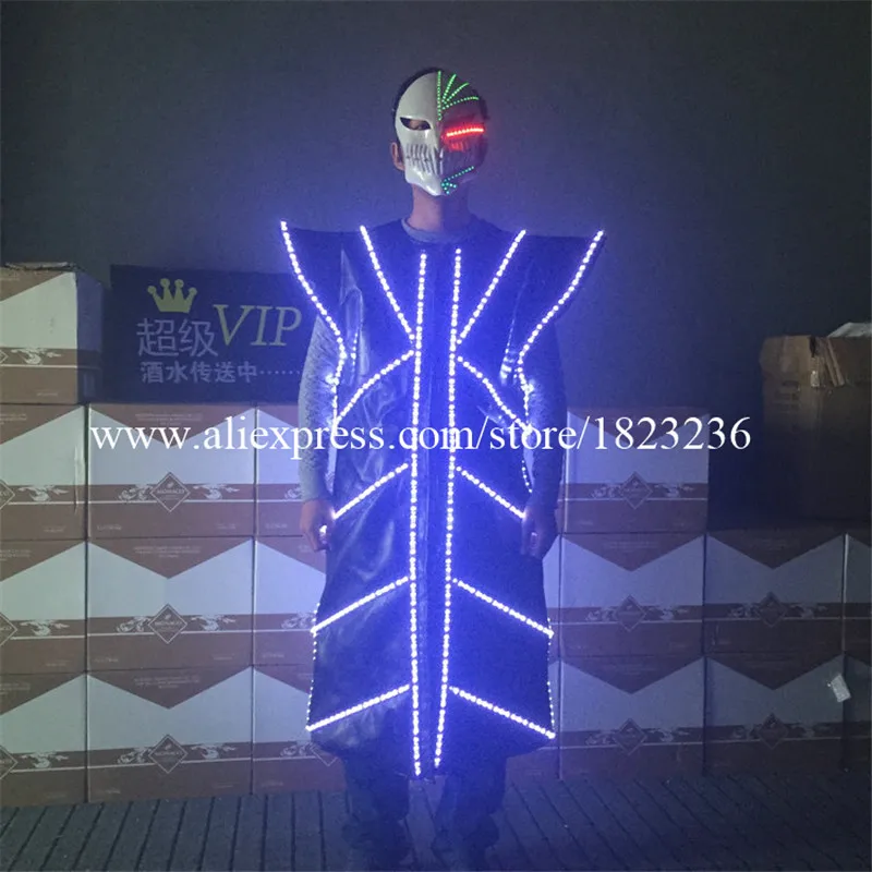 New Design Led Luminous Ballroom Costume With Led Mask Flashing Light Up Dance Wear For Stage DJ Nightclub Clothes