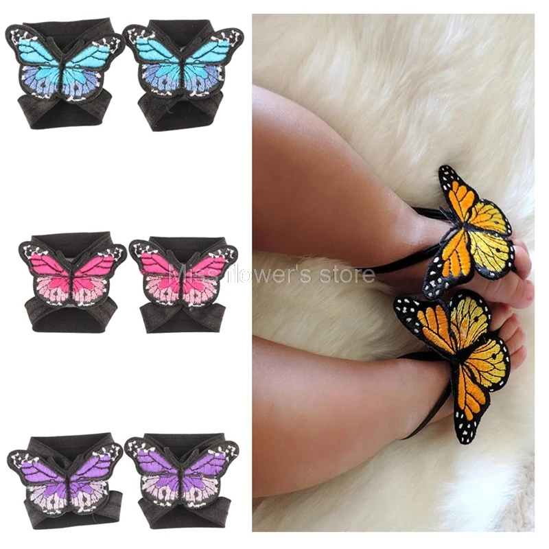 1 Pair Newborn Baby Foot Accessories Butterfly Shape Sandals Shoes Children Photography Props Wrist Flower