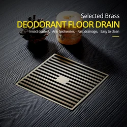 Shower Drains 12*12cm Square Bath Drains Strainer Hair Antique Brass Art Carved Bathroom Floor Drain Waste Grate Drain 811529F
