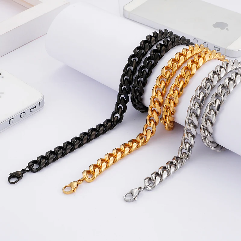 New Heavy 9mm/10mm/13mm wide 24 inch (60cm) stainless steel Curb Link chain necklace  gold/black for mens jewelry