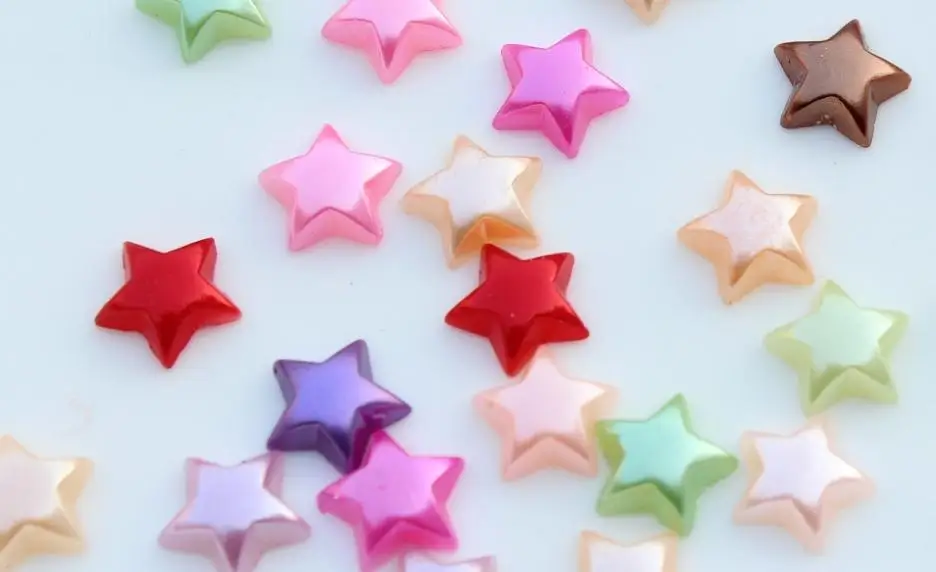 1200pcs star acrylic Kawaii pearlized star cabochon flatback random mix pendants Bead clips crafts kids pearly star