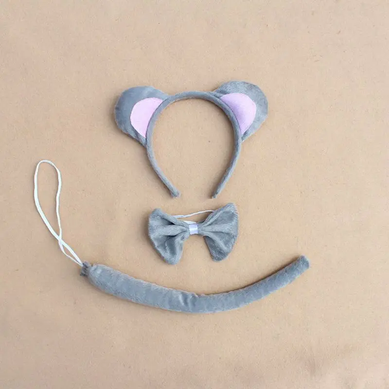 3Pcs Child Adult Animal Costume Sets Cute Mouse Ears Headband Bow Ties Long Tail Halloween Birthday Party Favors Cosplay Kit