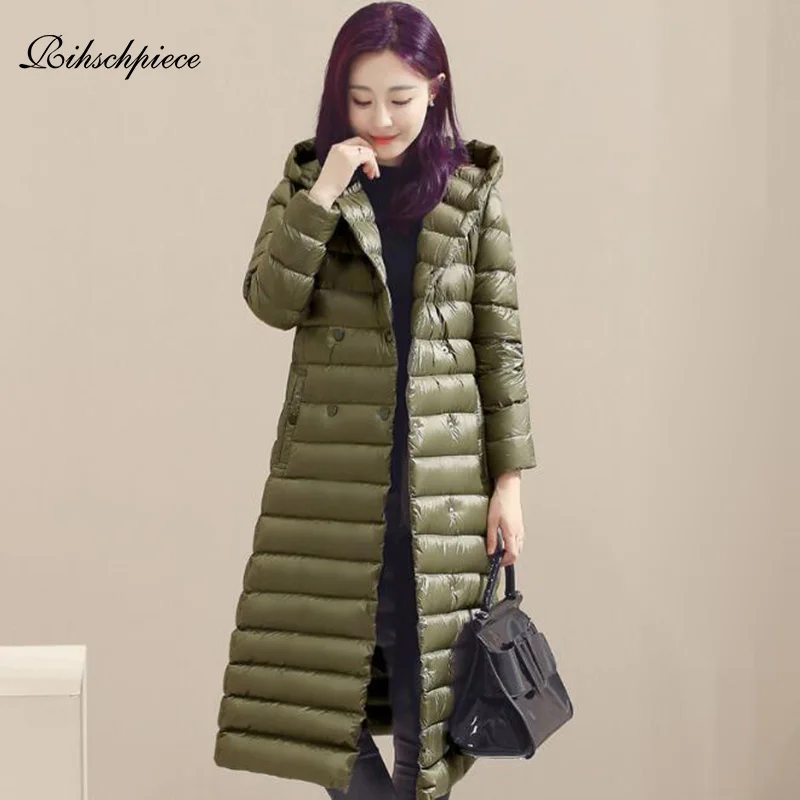 Rihschpeça jaqueta feminina ultraleve de pato, plus size, 3xl, moletom com capuz, inverno, paletó preto, rzf1462