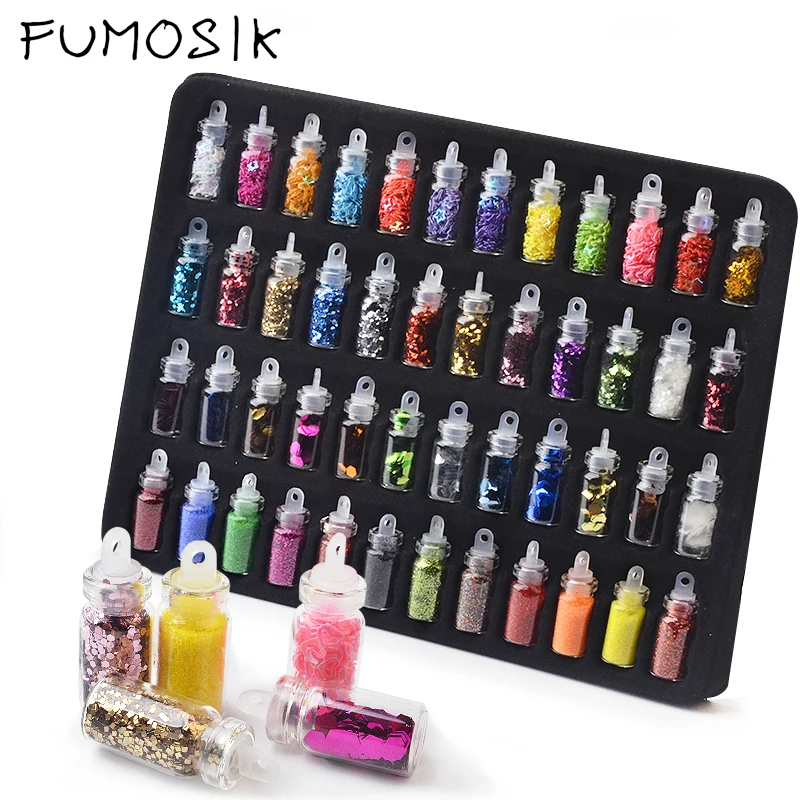 Juego de 48 botellas de lentejuelas para decoración de uñas, purpurina en polvo para manicura, esmalte de puntas, pegatinas de uñas, estuche de