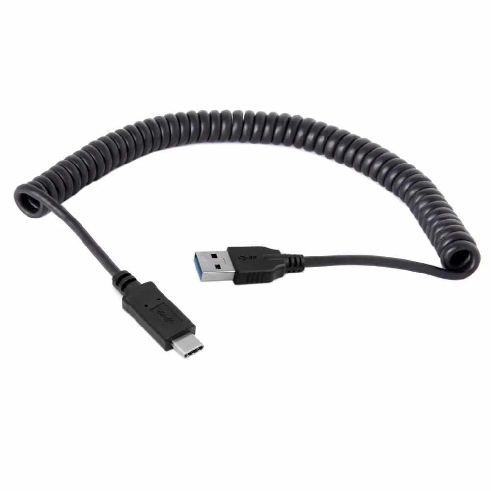 USB 3.1 Type C USB-C Cable USB 3.0 A Male Data Stretch Charged Cable for Tablet Mobile Phone Laptop Hard Disk Drive 100cm Black