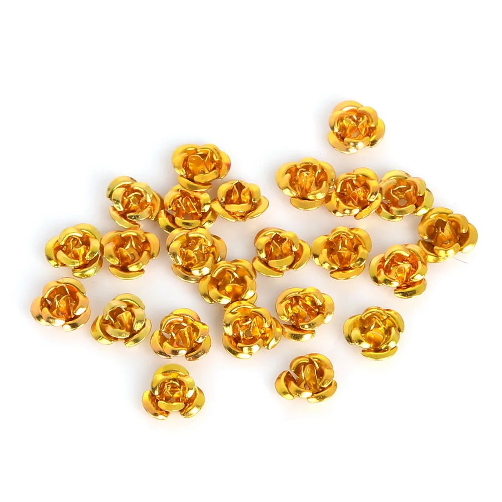 New Product 100PCS DIY Aluminum Rose Flower Beads Bracelet Spacer Beads Charms Dia.6/8/12mm Fit For Jewelry Craft Making