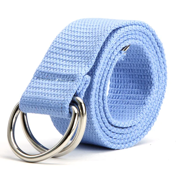 New 10 Colors Women Men Canvas Waist Belts Double Rings Buckle Waistband Strap Belts W3