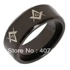 Free Shipping Cheap Price USA Canada UK Russia Brazil Hot Sales 8MM Beveled Black  Men's Masonic Tungsten Wedding Ring Size 6-13