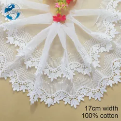 17cm Double Layer Cotton Embroid Llace Sewing Ribbon Guipure Trim Fabric Warp Knitting Garment Accessories African lace#3013