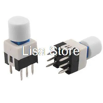 20pcs 7 x 7mm White Cap Latching Push Button Tact Tactile Switch Lock 6 Pin PCB 7 x 7 x 16mm