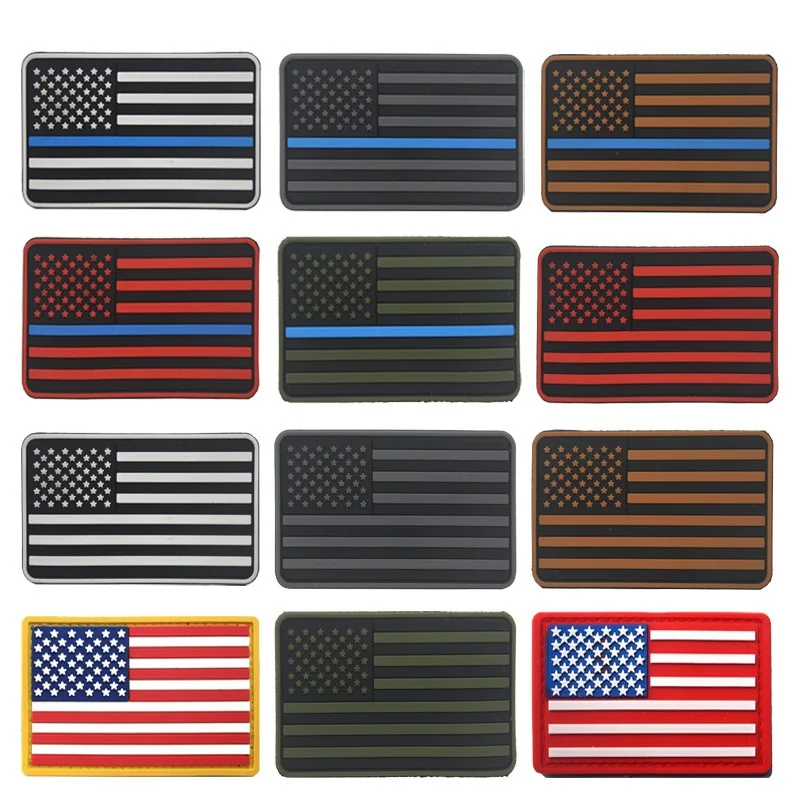 Tactical MILITIA Thin Blue Line American US Flag Patch PVC patch badge applique