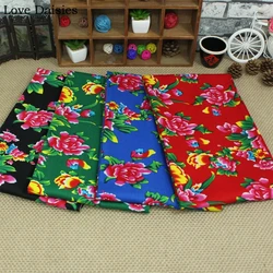 100% Cotton RED BLACK GREEN BLUE Ethnic Chinese Traditional Pony Flowers Fabrics for DIY Apparel Craft Tablecloth Cushion Decor