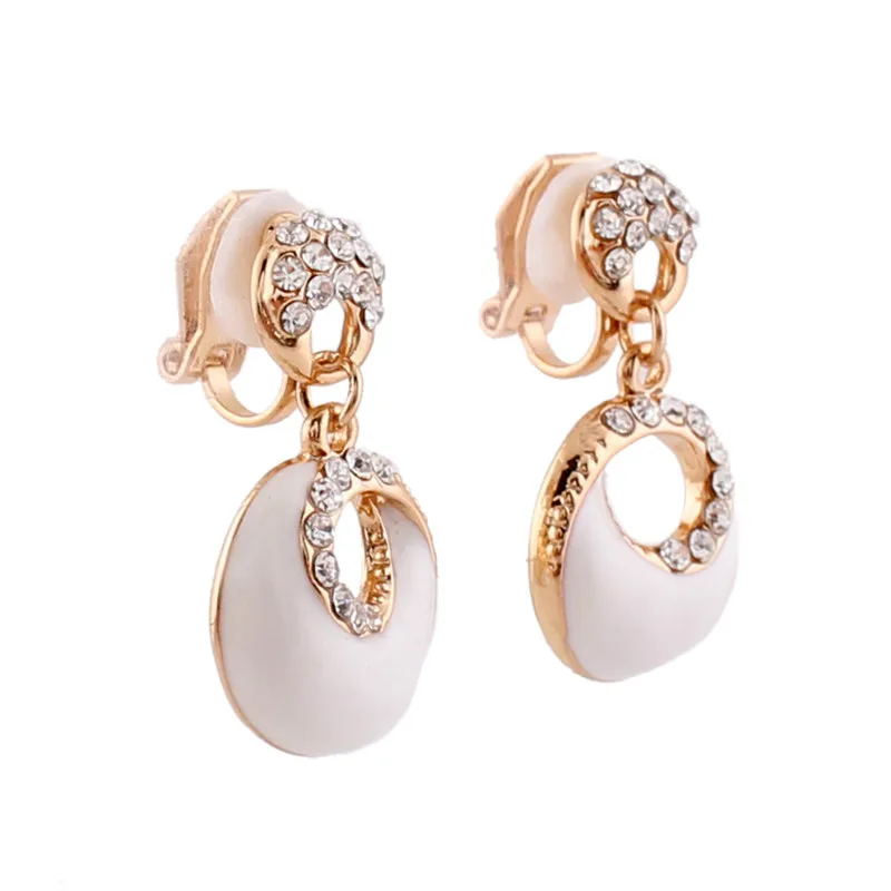 Grace Jun 4 Colors Choose Rhinestone Enamel Clip on Earrings Non Piercing for Women Fashion Cute Jewelry No Ear Hole Earrings