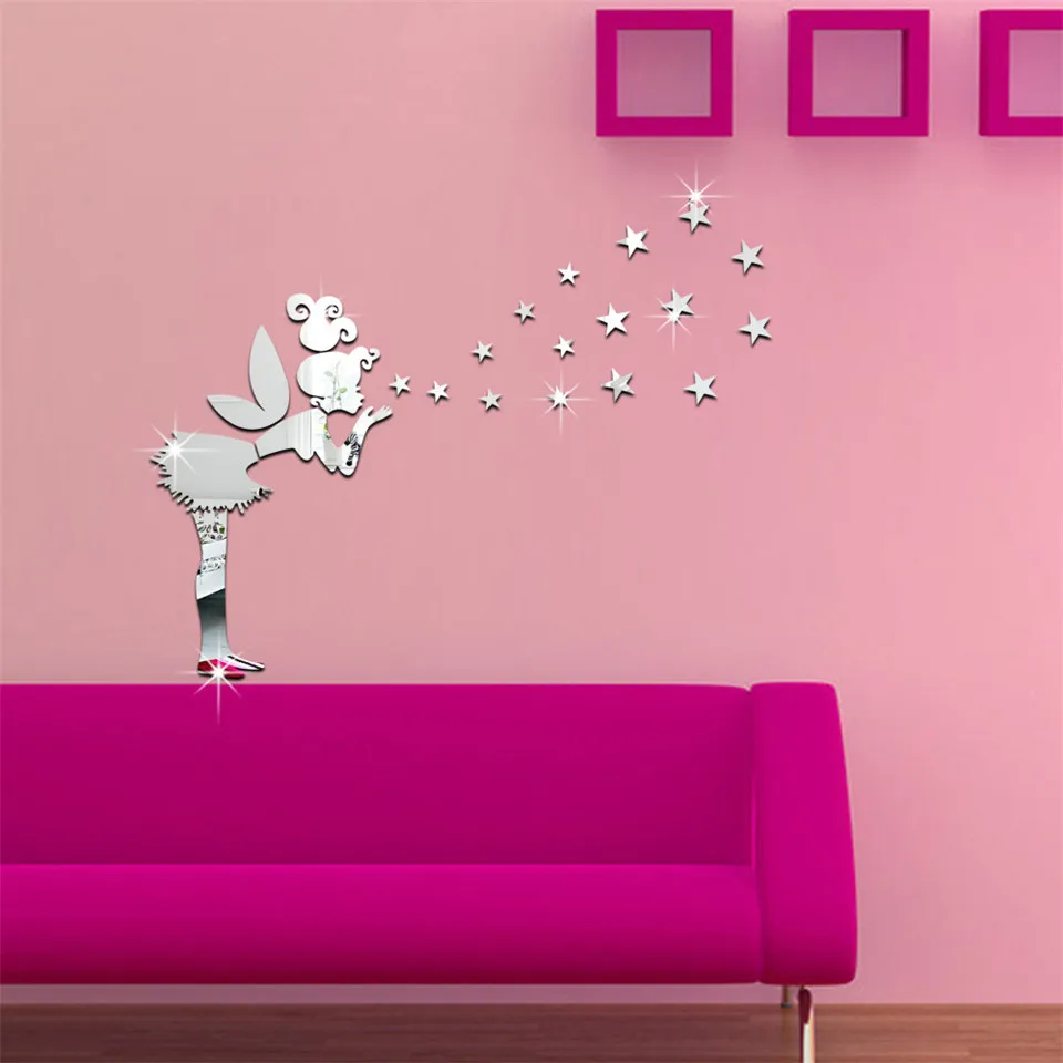 Creative Fairy Tale Butterfly Fairy 3D Mirror Wall Sticker Bedroom Living Room Star Girl Mural Artist Home Decor Children's Gift