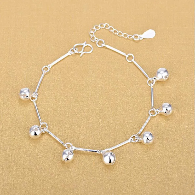 Top Quality Silver 925 Anklets For Women Jewelry Fashion Bamboo Chain Bells Girl Bracelets Lady Party Accessories Christmas Gift