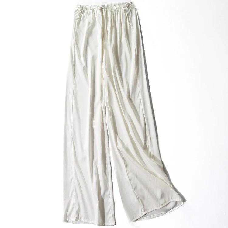 Large silk nine-minute trousers, high waist trousers, casual slacks, broad legs, white pants   2020