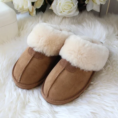 Fall and Winter 2019 Sugar-colored Sheepskin Fur Snow Slippers, Cotton Slippers, Couples Home Warm and Slip-proof wo Shoes