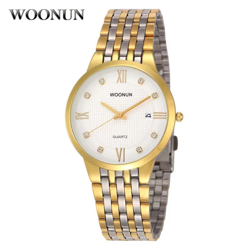 WOONUN Famous Brand Watches Men Male Waterproof Shockproof Date Clock Silver Steel Quartz Watch Thin Men Watches Classic Hodinky