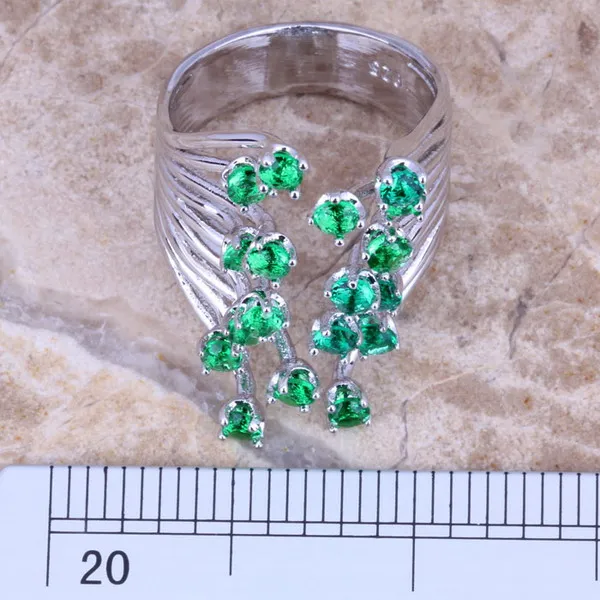 Unique Green Cubic Zirconia Silver Plated Ring Size 5 / 6 / 7 / 8 / 9 / 10 / 11 / 12 S0222