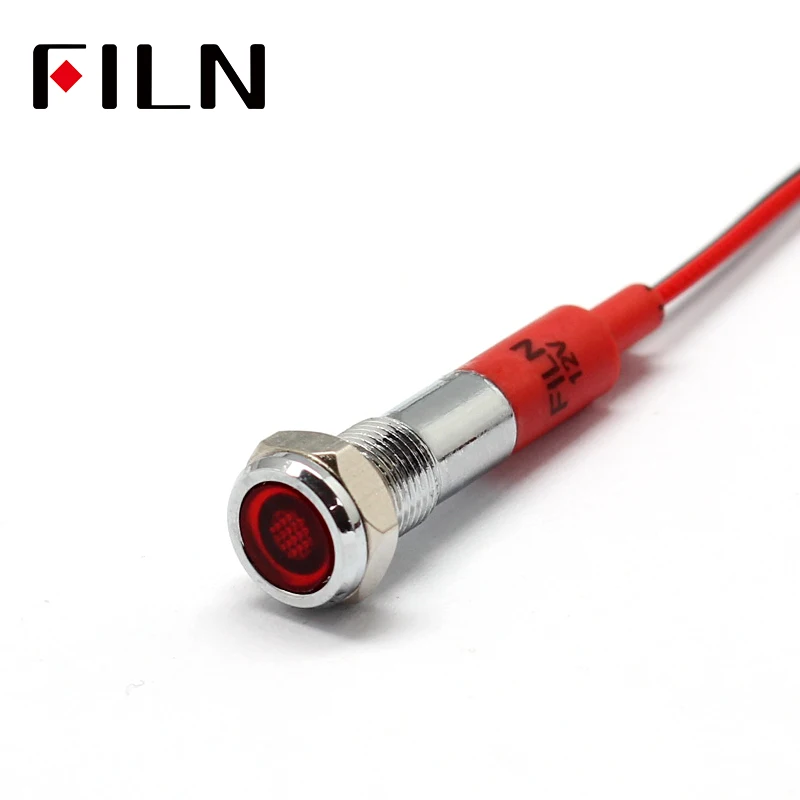 Filn-Mini voyant lumineux LED en métal, lampe de signalisation plate, rouge, jaune, câble de 20cm, 6mm, 12V