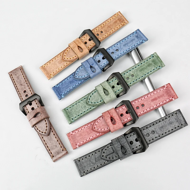 MAIKES Handmade Quality Vintage Bridle Leather Watch Strap 22mm 24mm Watch Accessories Watchband 6 Color Available Watch Band