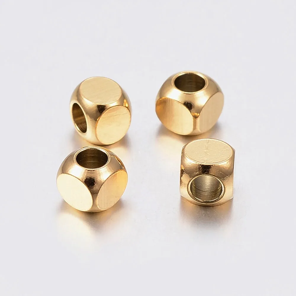 PandaHall 10pcs 304 Stainless Steel Jewelry Findings Golden Beads Cube necklace pendants decoration Making Wholesale 5x5x5mm F60