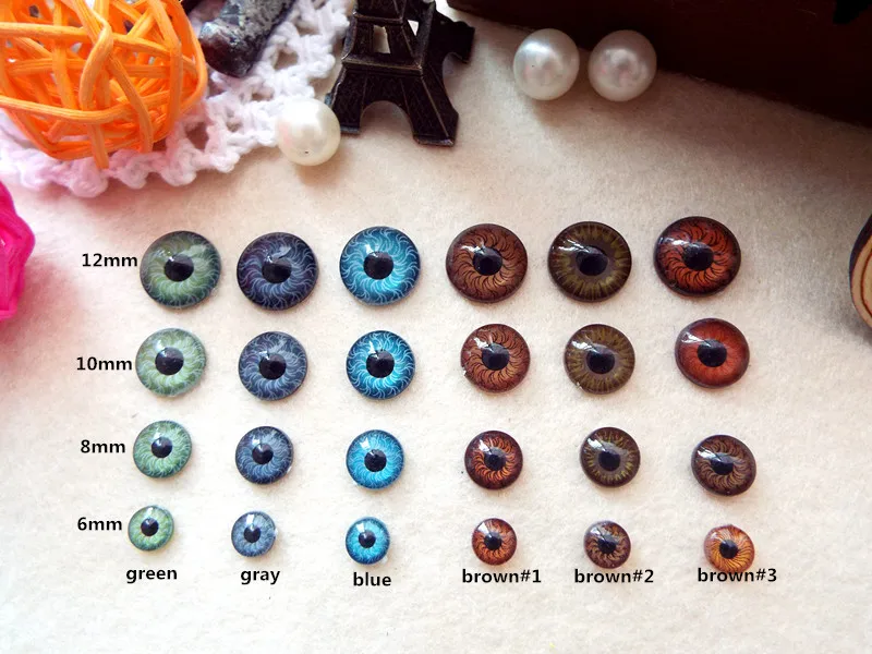 BJD Eyes Flat Back, 4 tailles, 6 couleurs au choix, 6mm, 8mm, 10mm, 12mm, 20 pièces