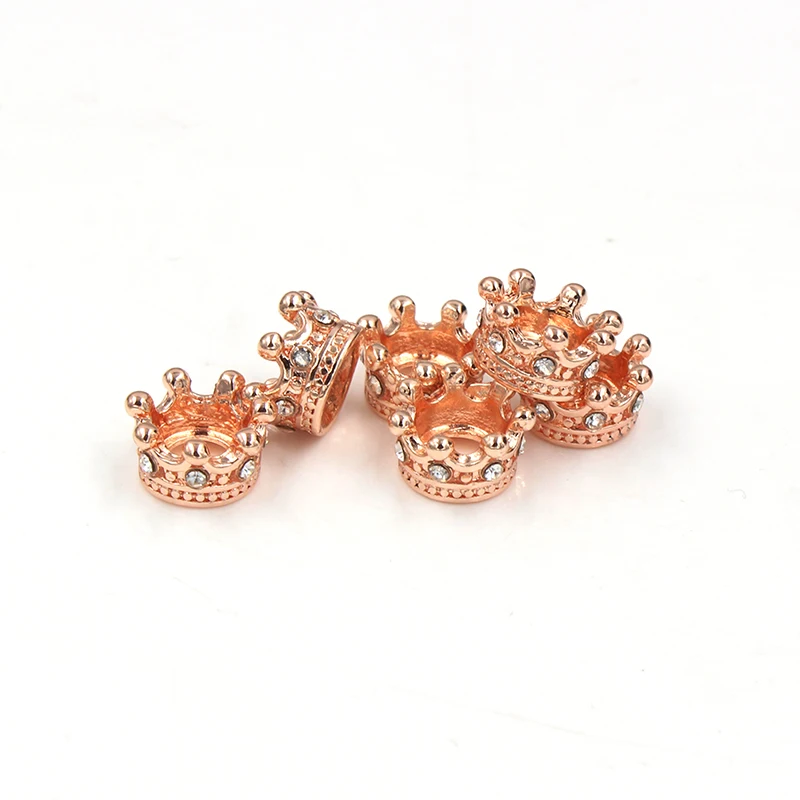 5Pcs/Lot CZ Crystal Crown Charm Beads Accessories DIY Metal Crystal Crown Spacer Beads for Bracelet Necklace Jewelry Making