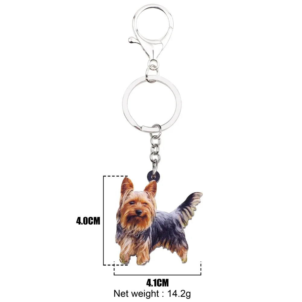 WEVENI Acrylic Winking Yorkshire Terrier Dog Key Chains Animal Keyrings For Women Girl Ladies Holder Car Key Charms Kids Gift