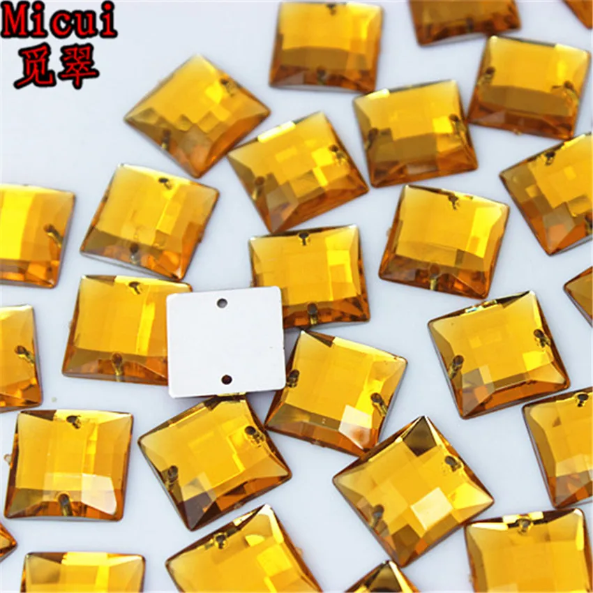 Micui 100PCS 12mm Square Crysta Rhinestone Sew On Acrylic Flat Back Crystals and Stones For Clothing Dress Decorations MC779