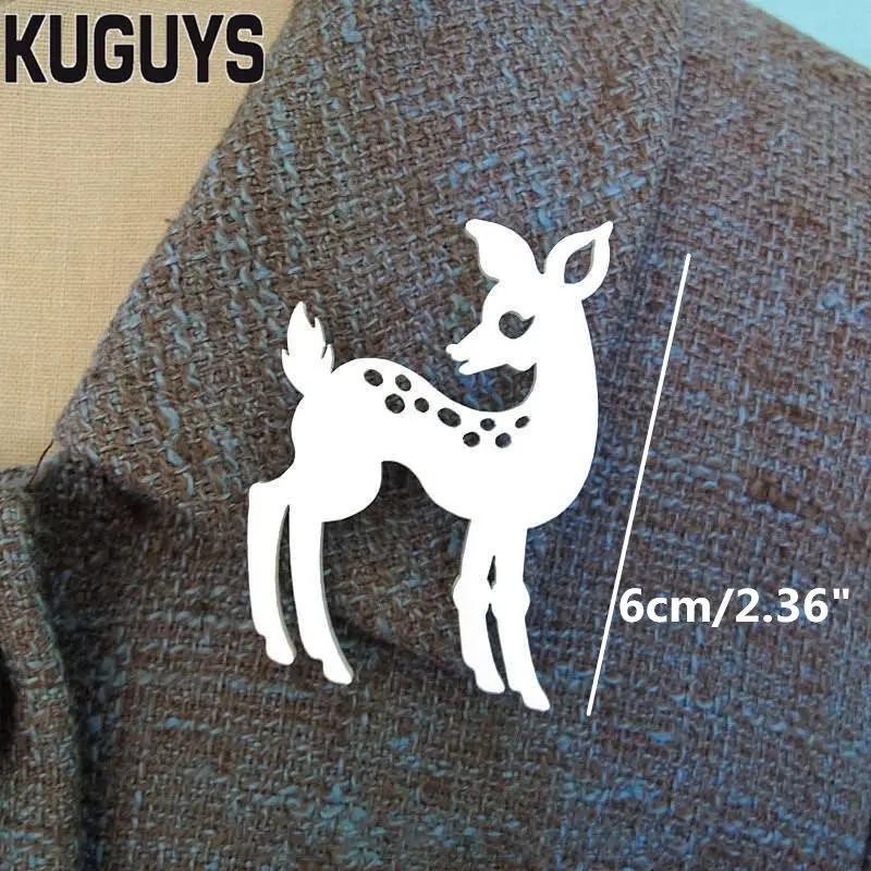 KUGUYS  White Sika Deer Badges Vintage Brooch for Womens Girl Kids Gift Sweater Handbag Pin Fashion Acrylic Jewelry