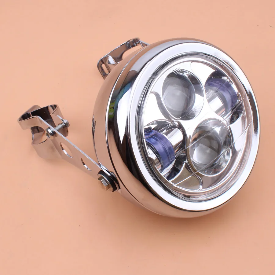 Universal Vintage Motorcycle Headlight Chrome Metal Retro LED 6.3\