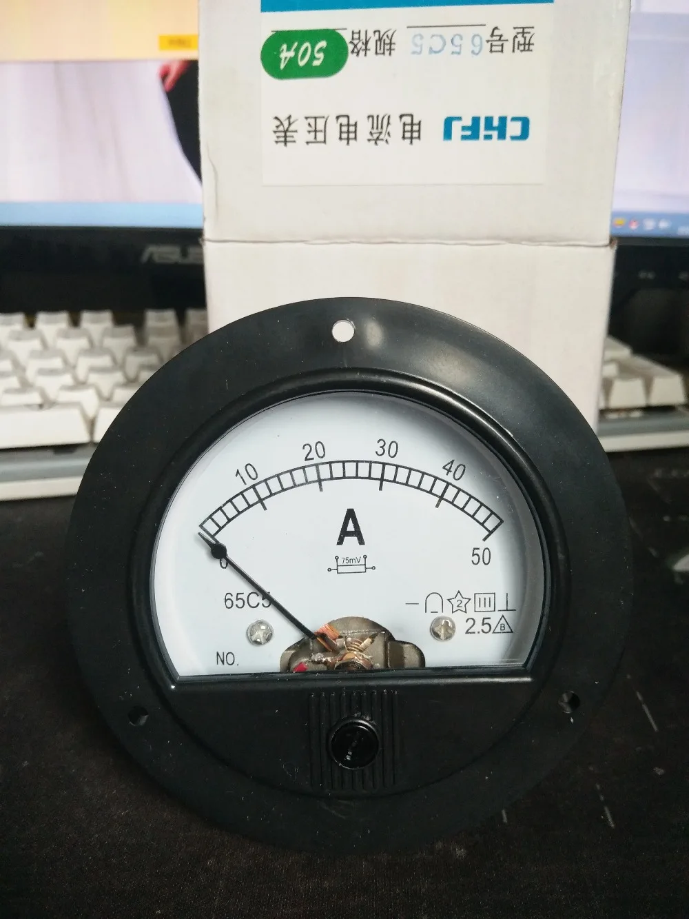 1pcs 65C5 DC 10A 15A 20A 30A 50A 75A 100A 150A 300A 500A Round Diameter Analog Ammeter Panel AMP Current Meter 65C5 DC 0-50A