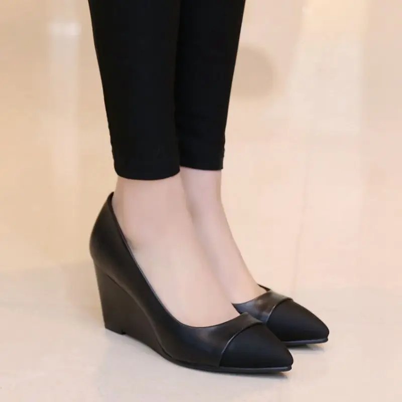 QPLYXCO High-quality Fashion Shoes woman Genuine leather 2018 High Heels Wedges Platform Pumps Elegant Wedding women shoes 18-26