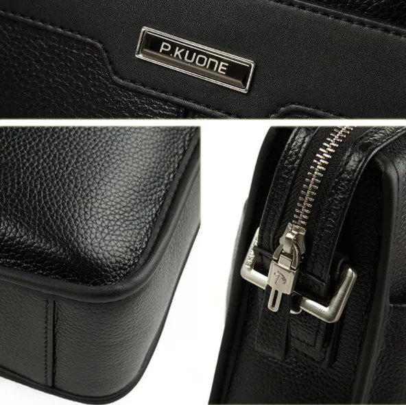 P.KUONE Genuine Leather men\'s Briefcase Business Shoulder Bag Casual Travel Handbag Messenger Bag for 15 inch notbook