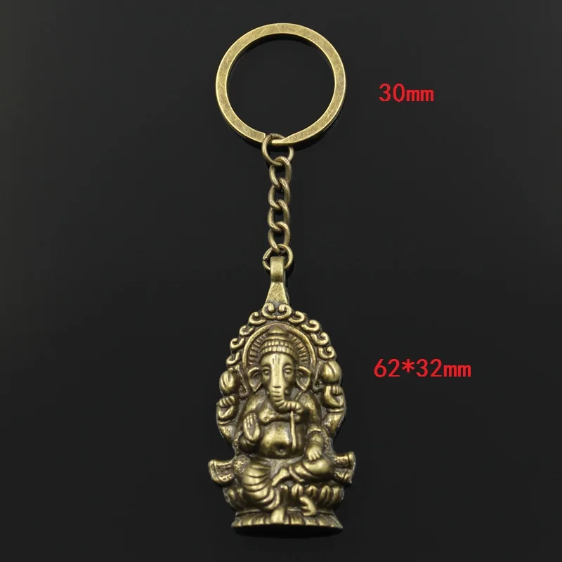 New Fashion Keychain 62x32mm Ganesha Buddha Elephant Pendants DIY Men Jewelry Car Key Chain Ring Holder Souvenir For Gift