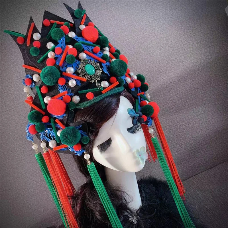 

5 Designs Exaggerate Personality Stage Show Model Hair Tiara Thematic Photography Peking Opera Hat Colorful Bobbles Tiara