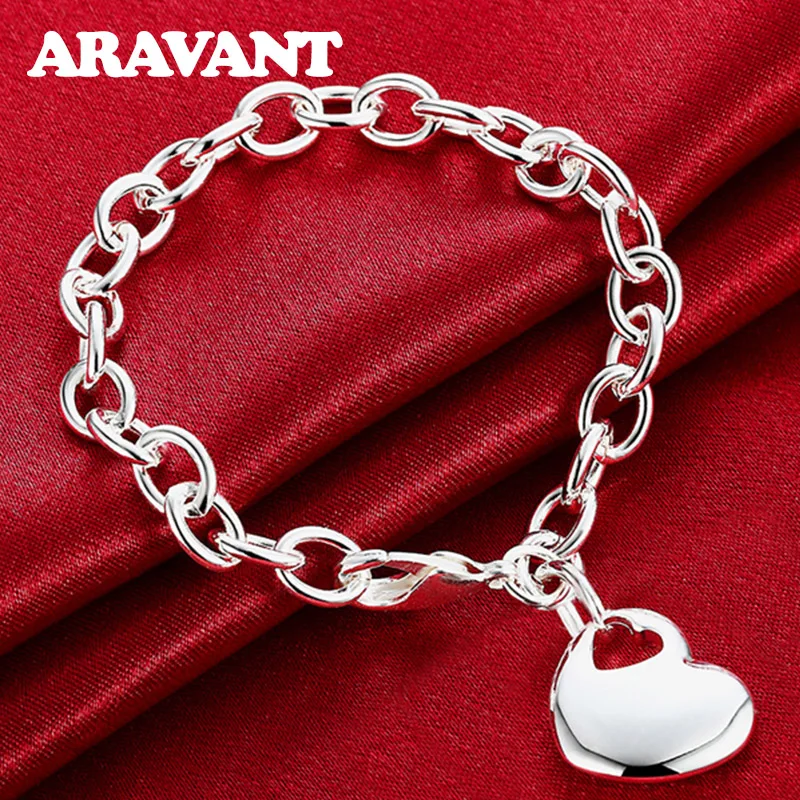 

925 Silver Heart Bracelets Chains For Women Wedding Jewelry Accessories