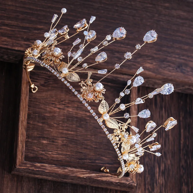 Himstory-diademas de circonita cúbica hechas a mano para mujer, accesorios para el cabello de boda, diadema de cristal de hoja, joyería para el cabello de fiesta