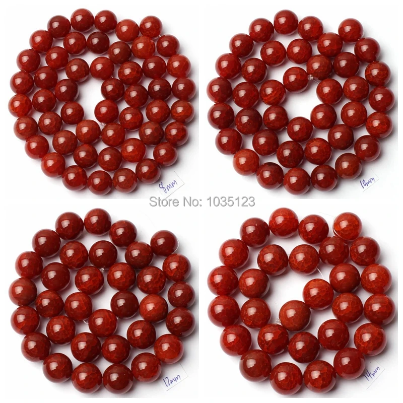 High Quality Natural Cracked Round Red Agates Stone 4/6/8/10/12/14/mm Loose Beads Strand 15 Inch Jewellery Making wj218