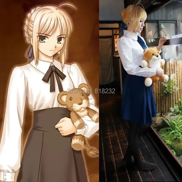 Fate/stay night Artoria Pendragon Saber Casual High Waist Skirt School Uniform Outfit Anime Cosplay Costumes image 2